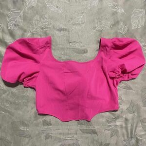 Salant Square Neck Puff Sleeve Tie Back‎ Pink Top Size Medium 0018